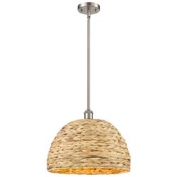 Ballston Woven Rattan 15 3/4"W Satin Nickel Pendant Light