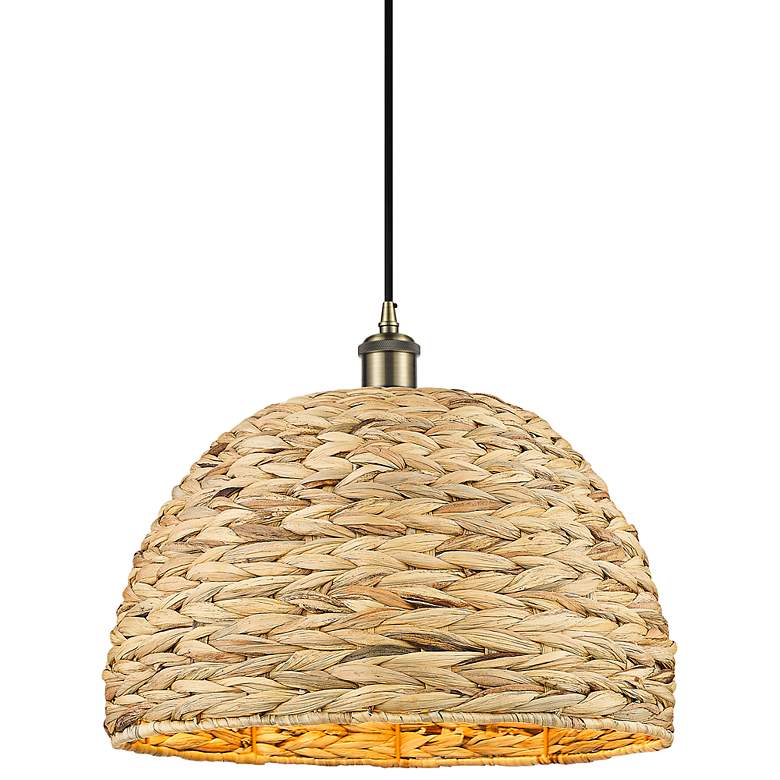 Image 1 Ballston Woven Rattan 16" Wide Antique Brass Pendant Light
