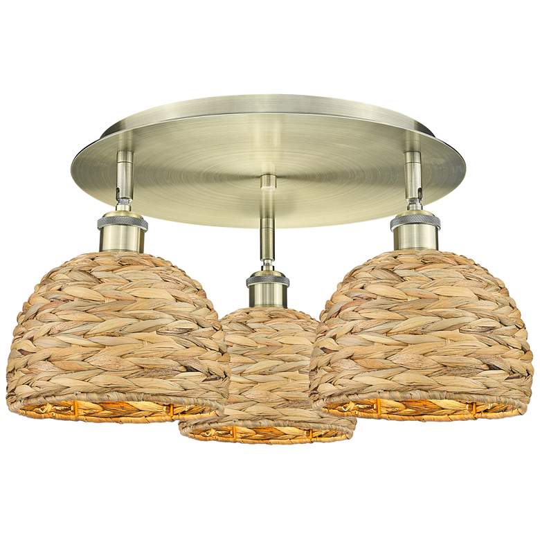 Image 1 Ballston Woven Rattan 20" Wide 3 Light Antique Brass Flush Mount With