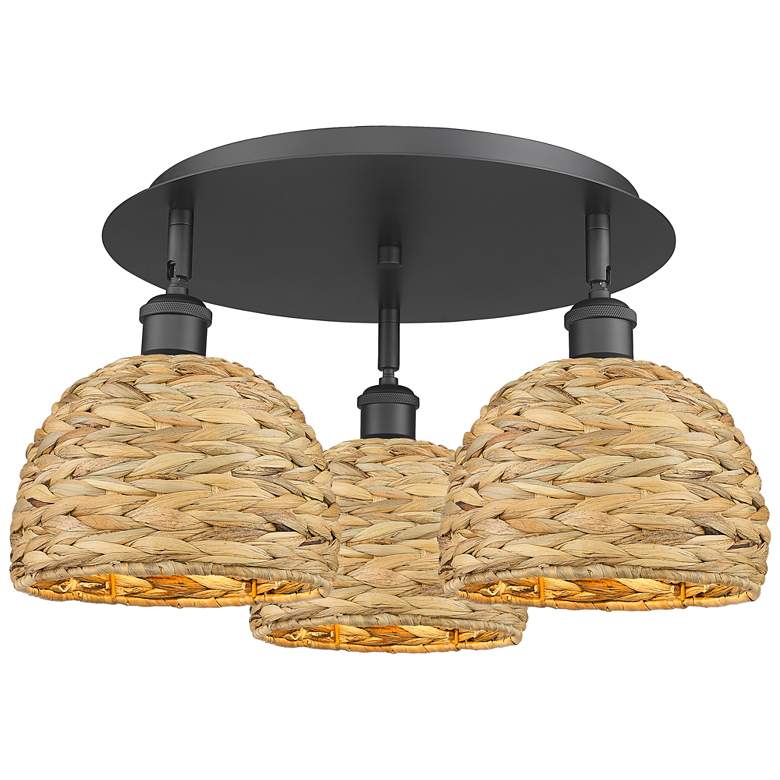 Image 1 Ballston Woven Rattan 20" Wide 3 Light Matte Black Flush Mount With