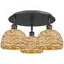 Ballston Woven Rattan 20" Wide 3 Light Matte Black Flush Mount With
