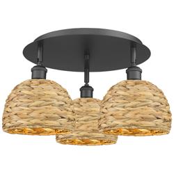 Ballston Woven Rattan 20" Wide 3 Light Matte Black Flush Mount With