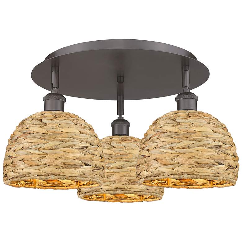 Image 1 Ballston Woven Rattan 20" Wide 3 Light Oil Rubbed Bronze Flush Mount