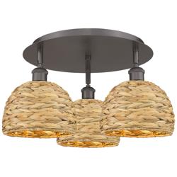 Ballston Woven Rattan 20" Wide 3 Light Oil Rubbed Bronze Flush Mount