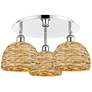 Ballston Woven Rattan 20" Wide 3 Light Polished Chrome Flush Mount