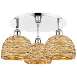 Ballston Woven Rattan 20" Wide 3 Light Polished Chrome Flush Mount
