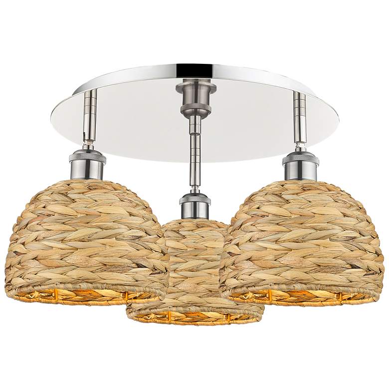 Image 1 Ballston Woven Rattan 20" Wide 3 Light Polished Nickel Flush Mount