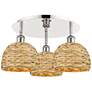 Ballston Woven Rattan 20" Wide 3 Light Polished Nickel Flush Mount