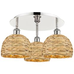 Ballston Woven Rattan 20" Wide 3 Light Polished Nickel Flush Mount