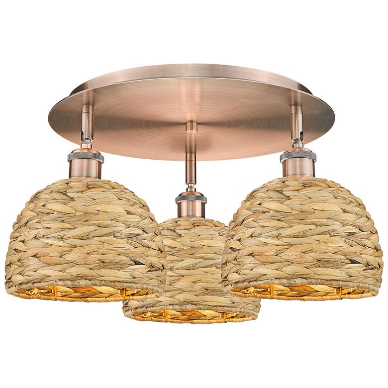 Image 1 Ballston Woven Rattan 20" Wide 3-Lt Antique Copper Flush Mount With