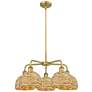 Ballston Woven Rattan 27"W 5 Light Brushed Brass Stem Hung Chandelier
