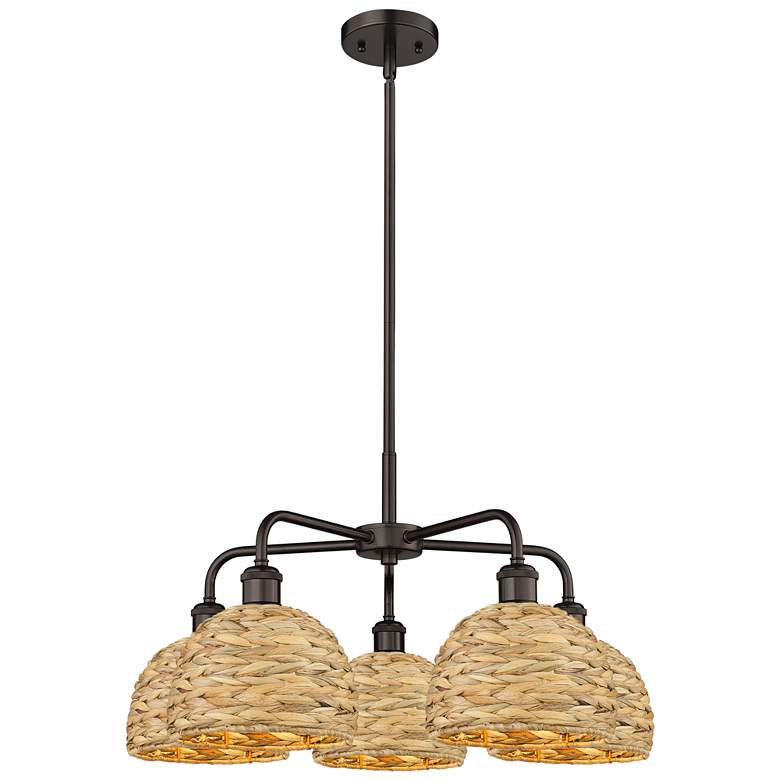Image 1 Ballston Woven Rattan 27"W 5 Light Oiled Bronze Stem Hung Chandelier