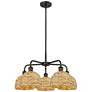 Ballston Woven Rattan 27"W 5 Light Oiled Bronze Stem Hung Chandelier