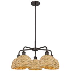 Ballston Woven Rattan 27"W 5 Light Oiled Bronze Stem Hung Chandelier