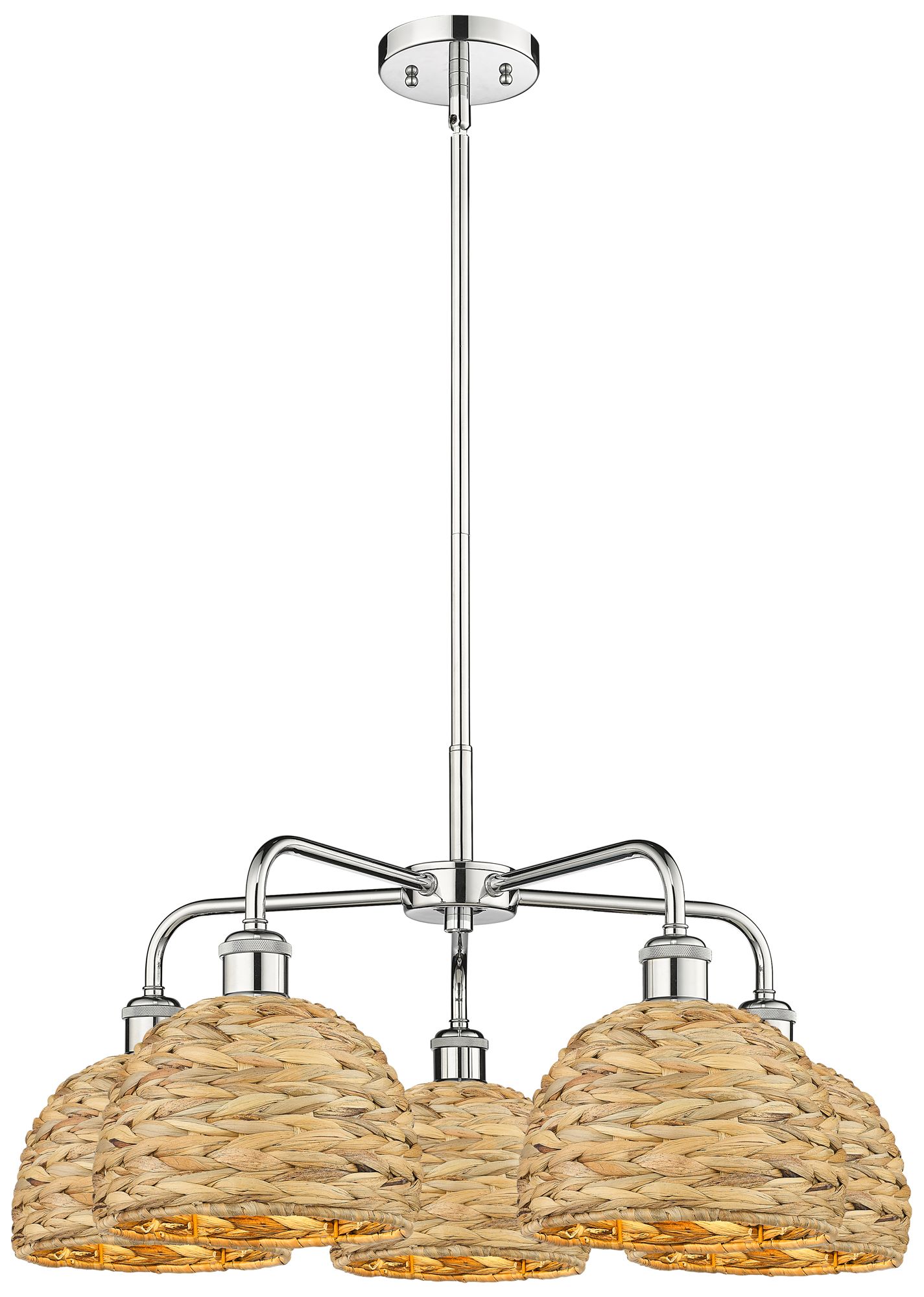 Ballston Woven Rattan 27"W 5 Light Polished Chrome Stem Chandelier