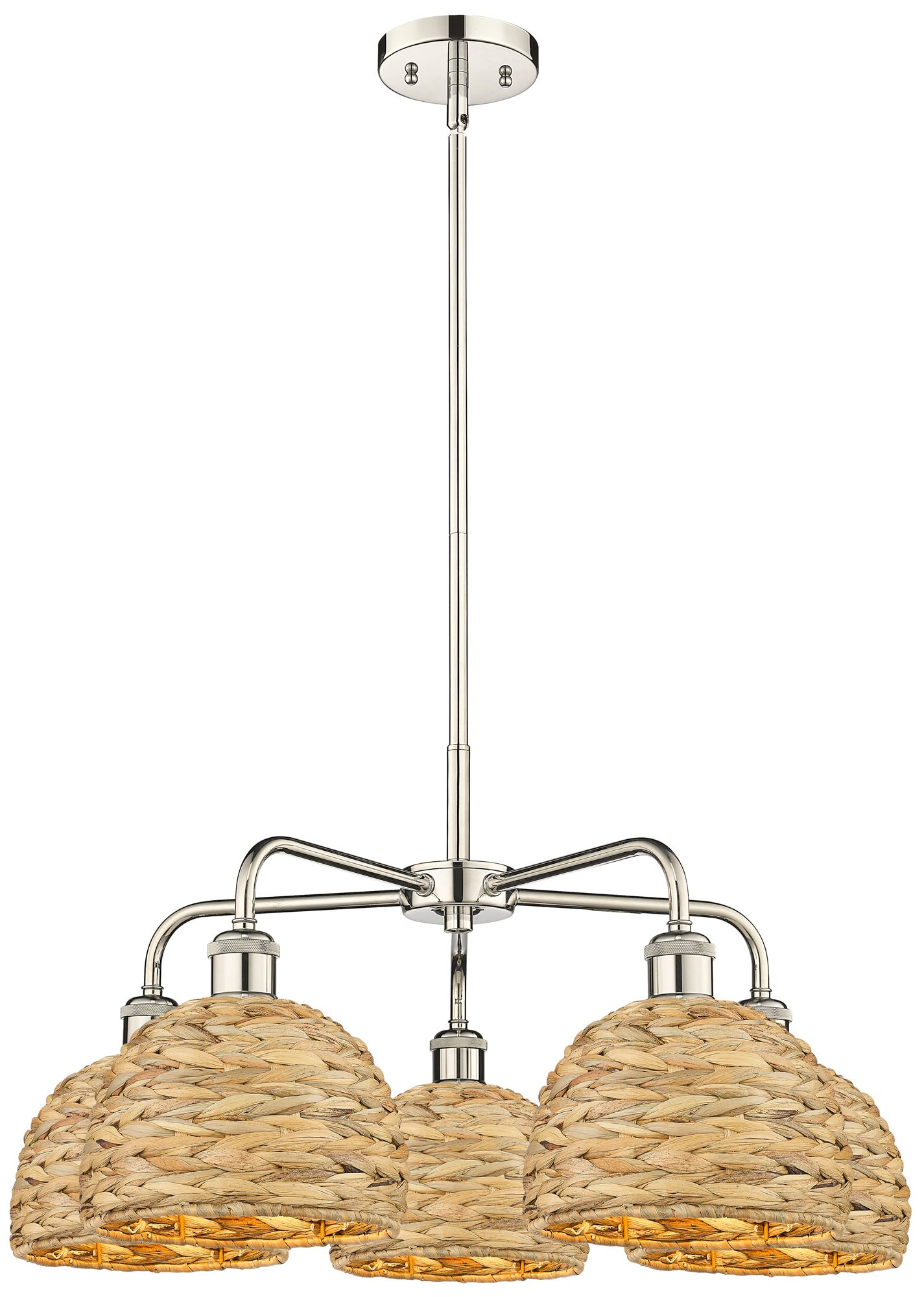 Ballston Woven Rattan 27"W 5 Light Polished Nickel Stem Chandelier