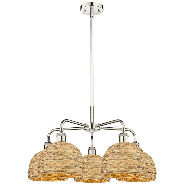 Image 1 Ballston Woven Rattan 27"W 5 Light Polished Nickel Stem Chandelier