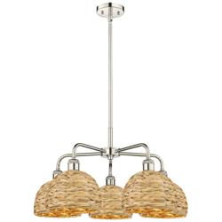 Ballston Woven Rattan 27"W 5 Light Polished Nickel Stem Chandelier