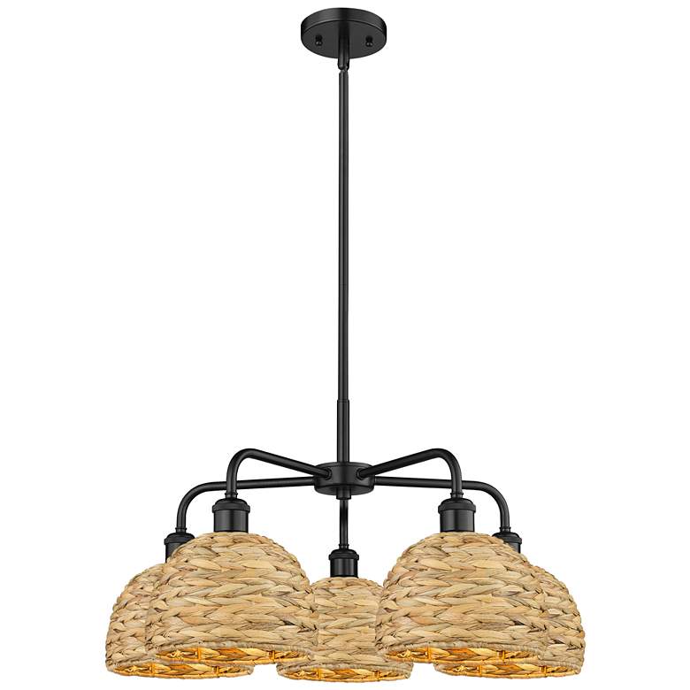 Image 1 Ballston Woven Rattan 27" Wide 5 Light Matte Black Stem Chandelier