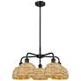 Ballston Woven Rattan 27" Wide 5 Light Matte Black Stem Chandelier