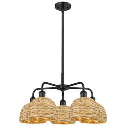 Ballston Woven Rattan 27" Wide 5 Light Matte Black Stem Chandelier