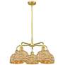 Ballston Woven Rattan 27" Wide 5 Light Satin Gold Stem Hung Chandelier