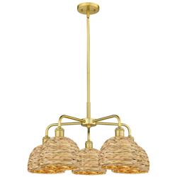 Ballston Woven Rattan 27" Wide 5 Light Satin Gold Stem Hung Chandelier