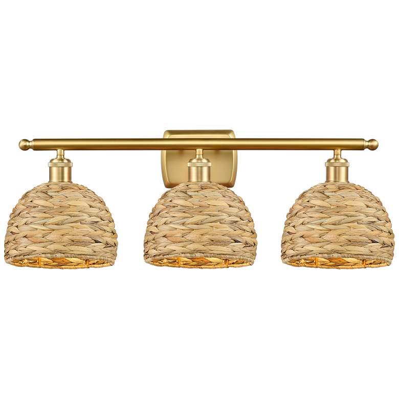 Image 1 Ballston Woven Rattan 28" Wide Satin Gold 3-Light Bath Light