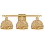 1_Ballston Woven Rattan 28" Wide Satin Gold 3-Light Bath Light