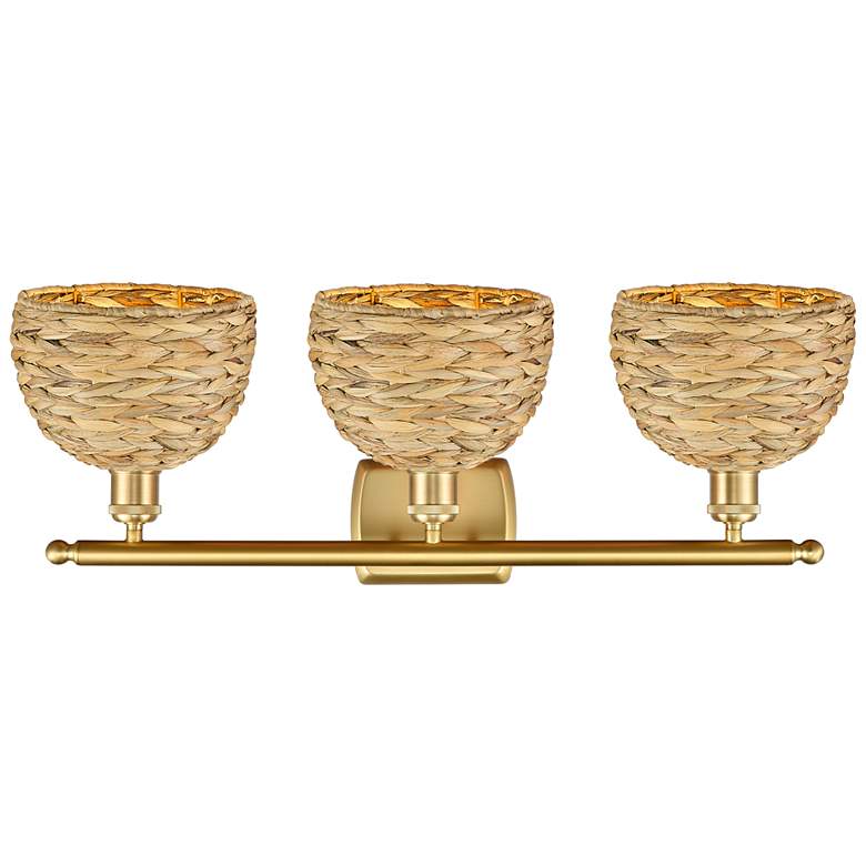 Image 2 Ballston Woven Rattan 28" Wide Satin Gold 3-Light Bath Light more views