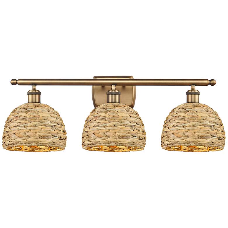 Image 1 Ballston Woven Rattan 28"W Brushed Brass 3-Light Bath Light