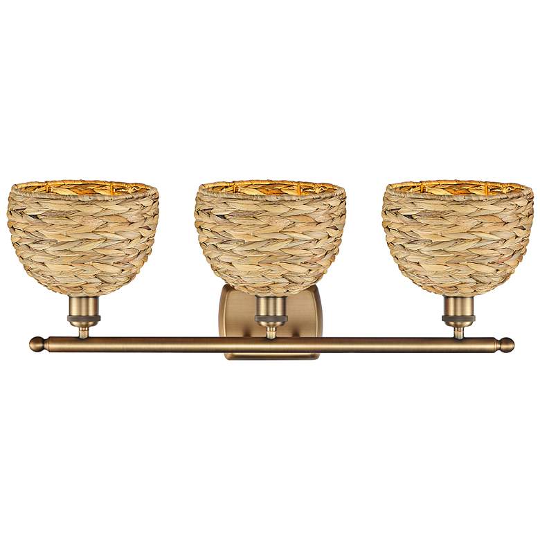 Image 3 Ballston Woven Rattan 28"W Brushed Brass 3-Light Bath Light more views