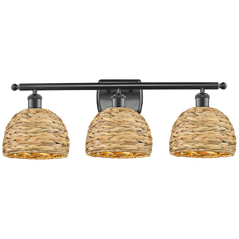 Image 1 Ballston Woven Rattan 28"W Matte Black 3-Light Bath Light