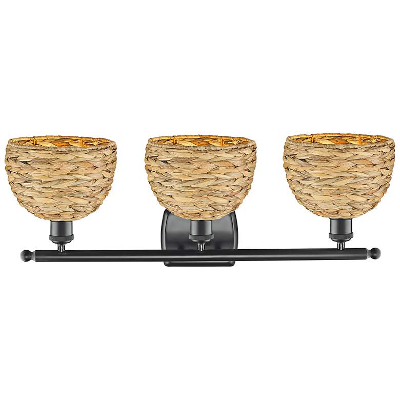Image 3 Ballston Woven Rattan 28"W Matte Black 3-Light Bath Light more views