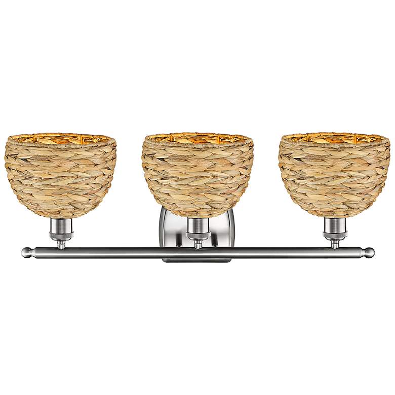 Image 3 Ballston Woven Rattan 28"W Satin Nickel 3-Light Bath Light more views