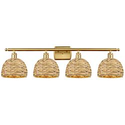 Ballston Woven Rattan 38" Wide Satin Gold 4-Light Bath Light