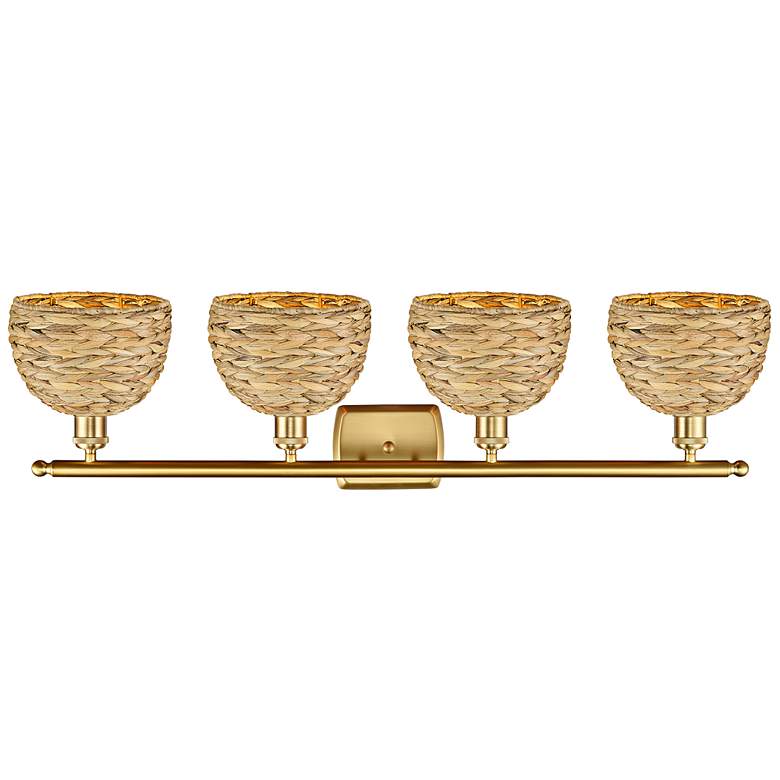 Image 3 Ballston Woven Rattan 38" Wide Satin Gold 4-Light Bath Light more views