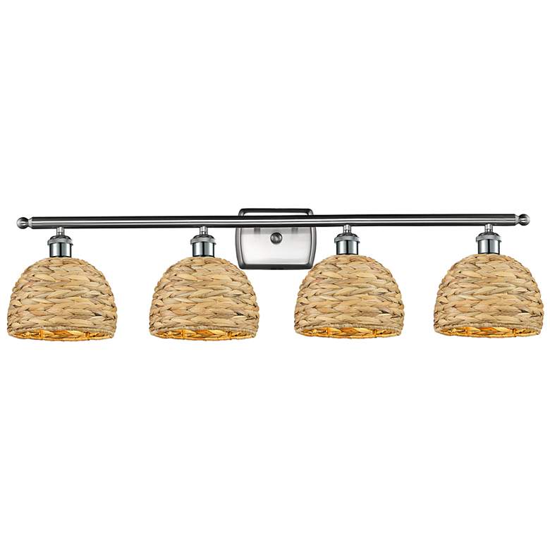 Image 1 Ballston Woven Rattan 38"W Satin Nickel 4-Light Bath Light