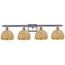 1_Ballston Woven Rattan 38"W Satin Nickel 4-Light Bath Light