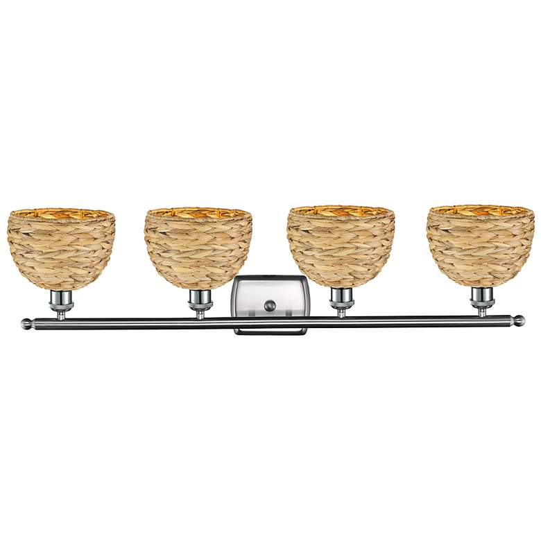 Image 2 Ballston Woven Rattan 38"W Satin Nickel 4-Light Bath Light more views