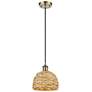 Ballston Woven Rattan 8" Wide Antique Brass Mini Pendant