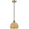 Ballston Woven Rattan 8" Wide Antique Brass Mini Pendant