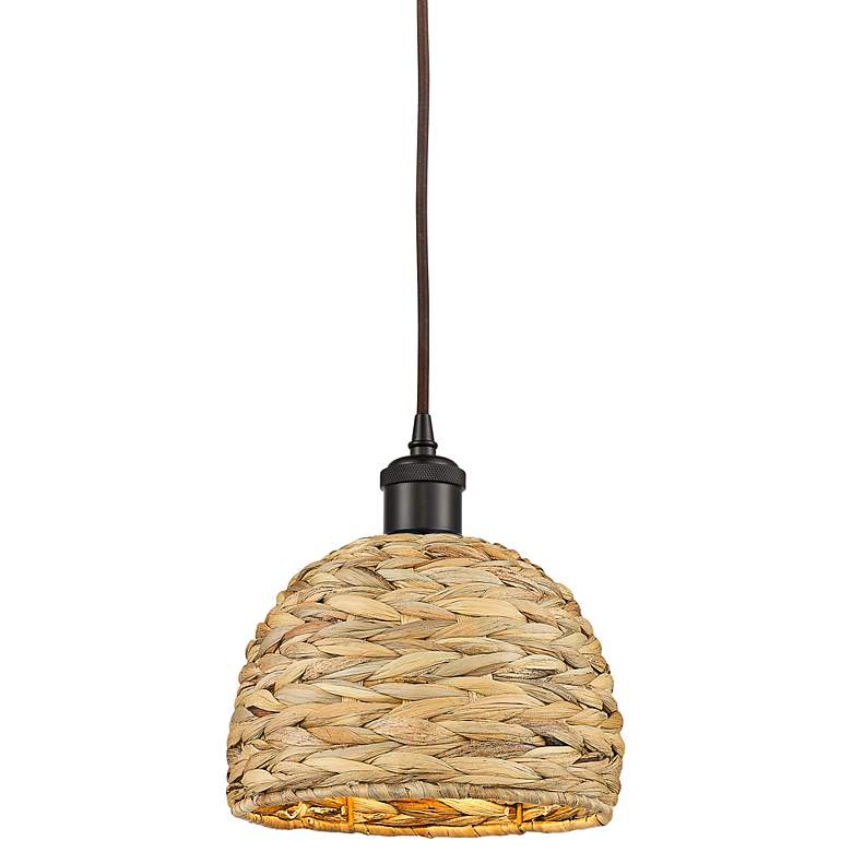 Image 1 Ballston Woven Rattan 8" Wide Oil-Rubbed Bronze Mini Pendant