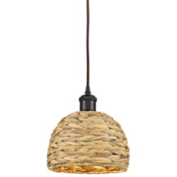 Ballston Woven Rattan 8" Wide Oil-Rubbed Bronze Mini Pendant