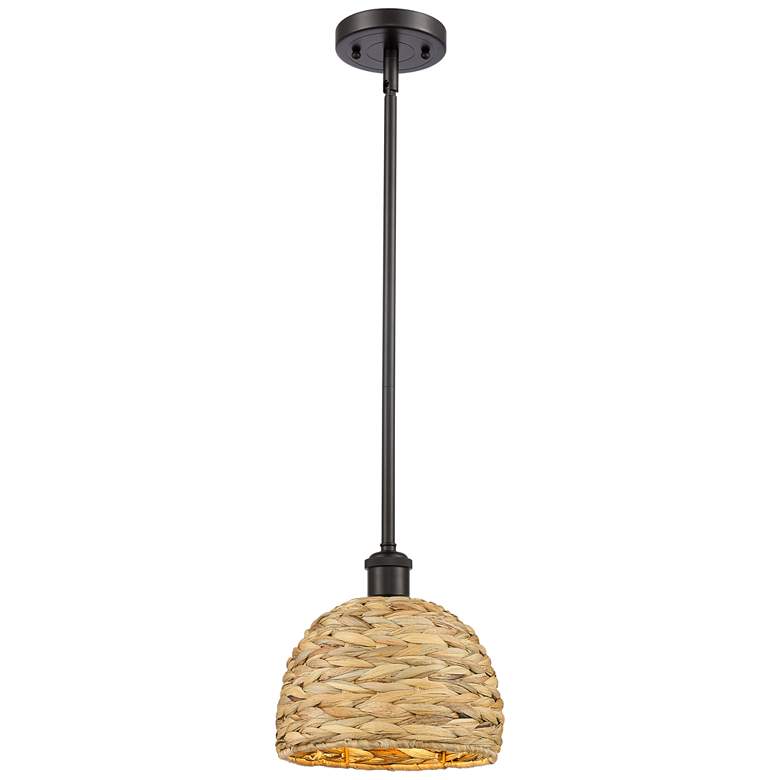 Image 1 Ballston Woven Rattan 8" Wide Oil-Rubbed Bronze Mini Pendant