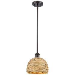 Ballston Woven Rattan 8" Wide Oil-Rubbed Bronze Mini Pendant