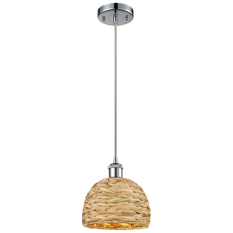 Image 1 Ballston Woven Rattan 8" Wide Polished Chrome Mini Pendant