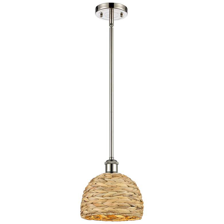 Image 1 Ballston Woven Rattan 8" Wide Polished Nickel Mini Pendant