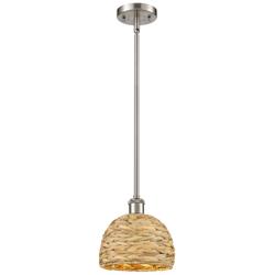 Ballston Woven Rattan 8" Wide Satin Nickel Mini Pendant