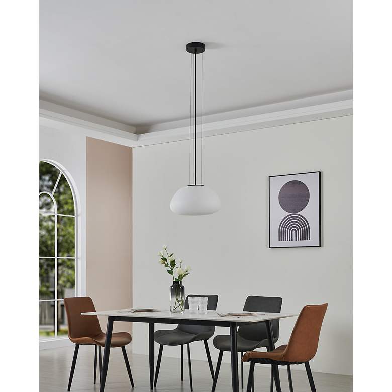 Image 4 Balmes 16.34-inch 1-light Black Pendant Light with White Glass Shade more views
